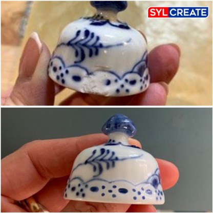 A ceramic bell suffering damage repaired with Hxtal NYL-1 Clear Epoxy Adhesive