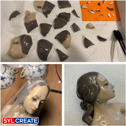 Ceramic statute of a woman having undergone repair with Hxtal NYL-1 Clear Epoxy