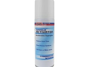 Sylmasta Superglue Activator is a 200ml aeorosol of activator which is used to speed up curing time and protect porous materials in the superglueing process