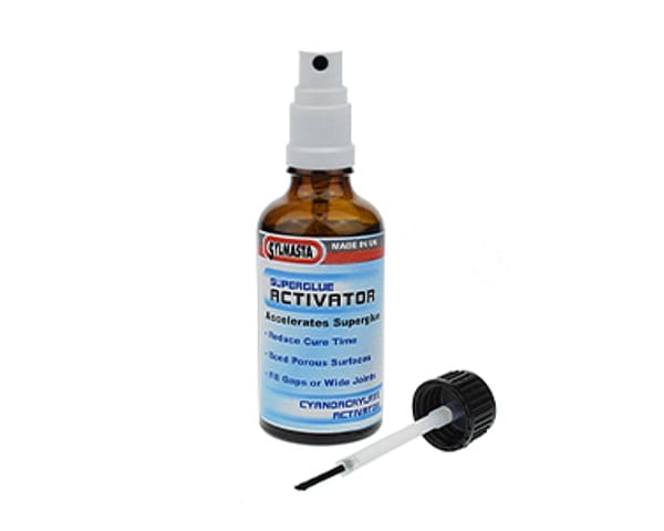 Sylmasta Superglue Activator 50ml is used to speed up the curing time of Superglues. It comes in a 50ml bottle and is applied by spraying or brushing
