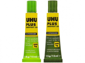 UHU Plus Endfest is a two-part epoxy resin adhesive with a longer working time of 90 minutes for super-strength bonding and heavy duty requirements
