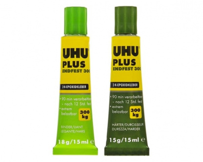UHU Plus Endfest is a two-part epoxy resin adhesive with a longer working time of 90 minutes for super-strength bonding and heavy duty requirements