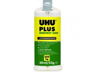 The UHU Plus Endfest Dual-Barrel Cartridge is a user-friendly method of ejecting both parts of long working UHU Plus Endfest Epoxy Resin Adhesive with the correct mixing ratio