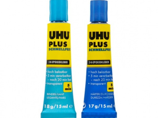 UHU Plus Schnellfest is a high strength two-part epoxy resin adhesive with a fast working time of 5 minutes which is effective on most materials