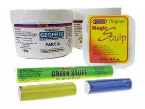 The Modelling Putty Kit contains Green Stuff, Magic Sculp and Geomfix A+B Original for use in a range of model making and sculpting tasks
