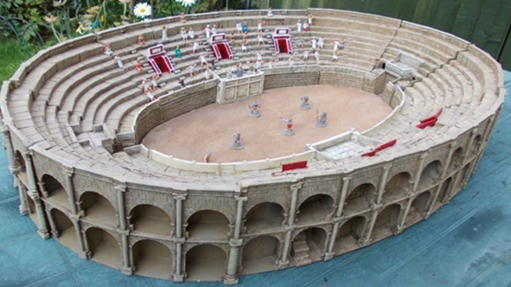A Roman amphitheatre created from casting resin is an example of the type of historical building which can be made from casting resin
