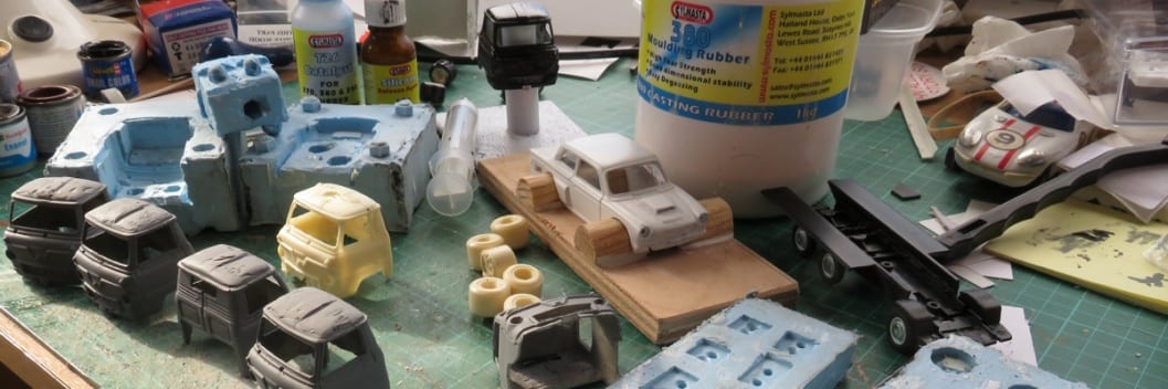 Resin cast Ford pickup tricks made using casting resin and reusable silicone moulds from the Sylmasta Casting Kit