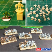 Numerous copies of 10mm fantasy figures cast with G27 Resin taken from one sculpt