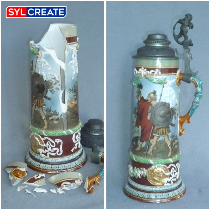 Ceramic china German pottery jug reglazed with Coldglaze after being fixed with an adhesive