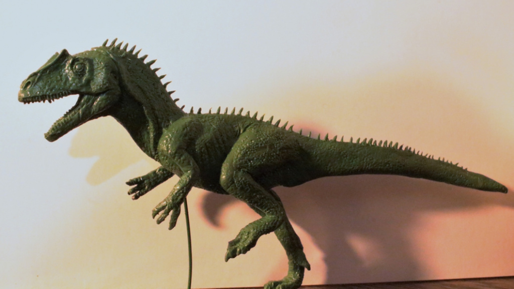 Allosaurus dinosaur models in 1/48th scale sculpted from Green Stuff