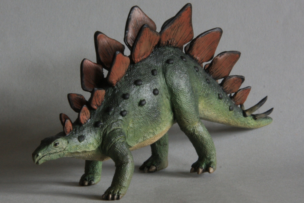 Stegosaurus dinosaur models sculpted from Green Stuff