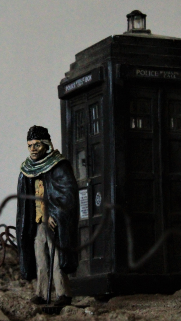 Doctor Who figure of First Doctor William Hartnell and companion K9 made from Green Stuff