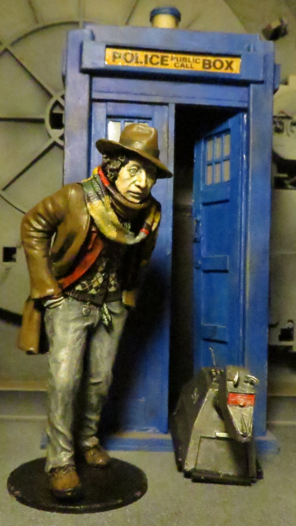 Doctor Who figure of Fourth Doctor Tom Baker and companion K9 made from Green Stuff