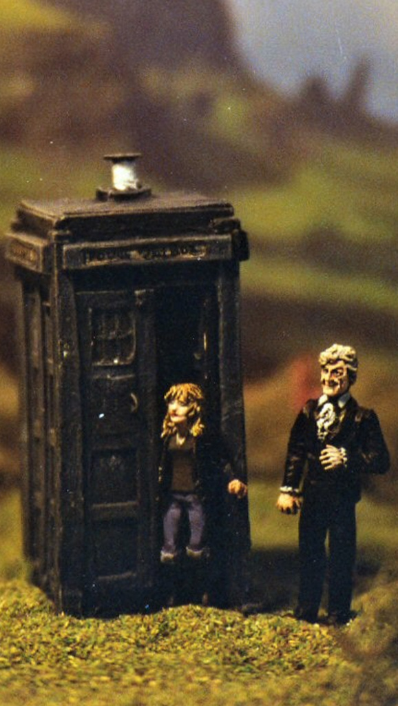 Doctor Who figure of Third Doctor Jon Pertwee and companion Jo Grant made from Green Stuff
